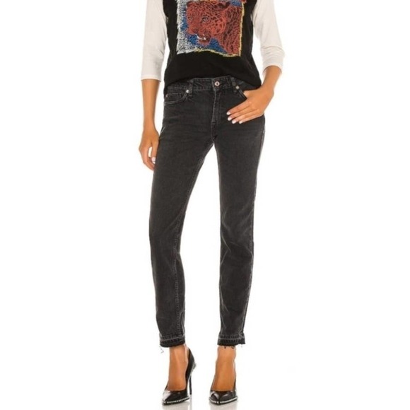 FREE PEOPLE CUFFED SLIM BOYFRIEND JEANS FADED BLACK NWT WOMEN'S SIZE 24 - Picture 1 of 16